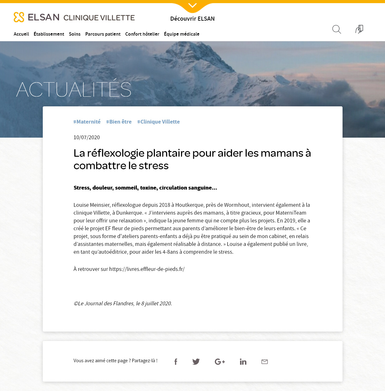 La clinique Villette de Dunkerque parle du livre sur la réflexologie pour enfants